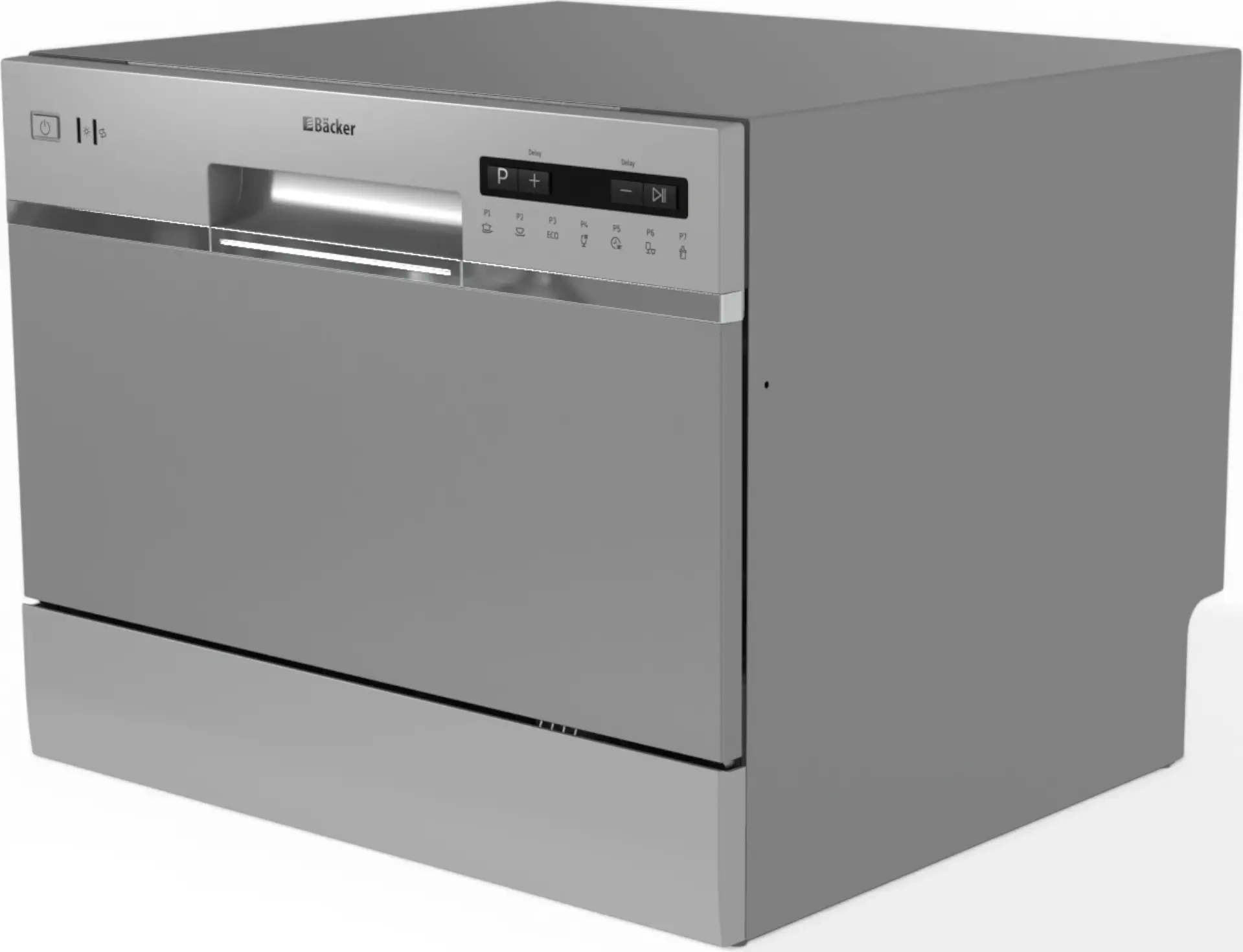 Backer WQP6-3602I S Compact Countertop Dishwasher, 6 Place Settings, 6 Programs, Baby Care Mode, A+, 49dB, Silver