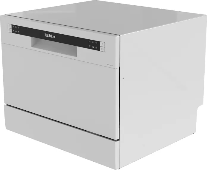 Backer WQP6-3602G WH Compact Countertop Dishwasher, 6 Place Settings, 6 Programs, LED Display, Delay Start, Energy Class A+, 49dB, White