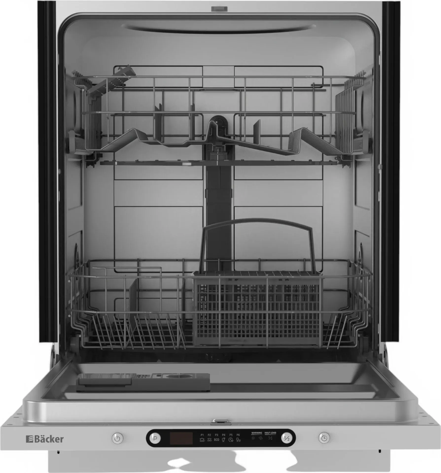 Backer WQP12-5315 Fully Integrated Dishwasher, 60cm, 12 Place Settings, 6 Programs, A++, AquaStop, Half Load, 49dB