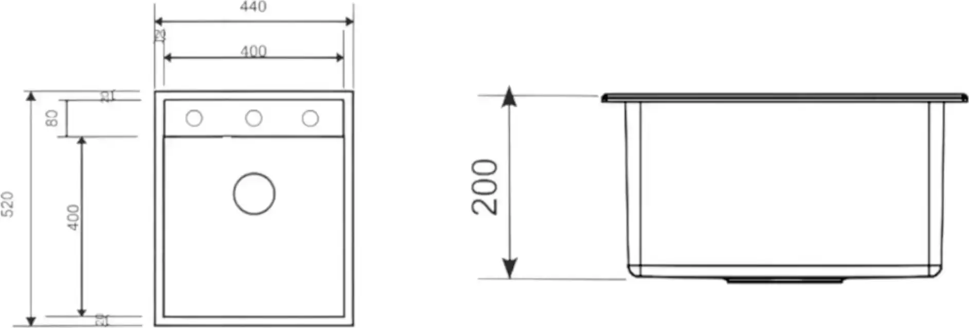 Tornado AMANDA 520x440 Granite Composite Kitchen Sink, Single Bowl, Rectangular, Inset Mounting, Matte Black, Siphon Included