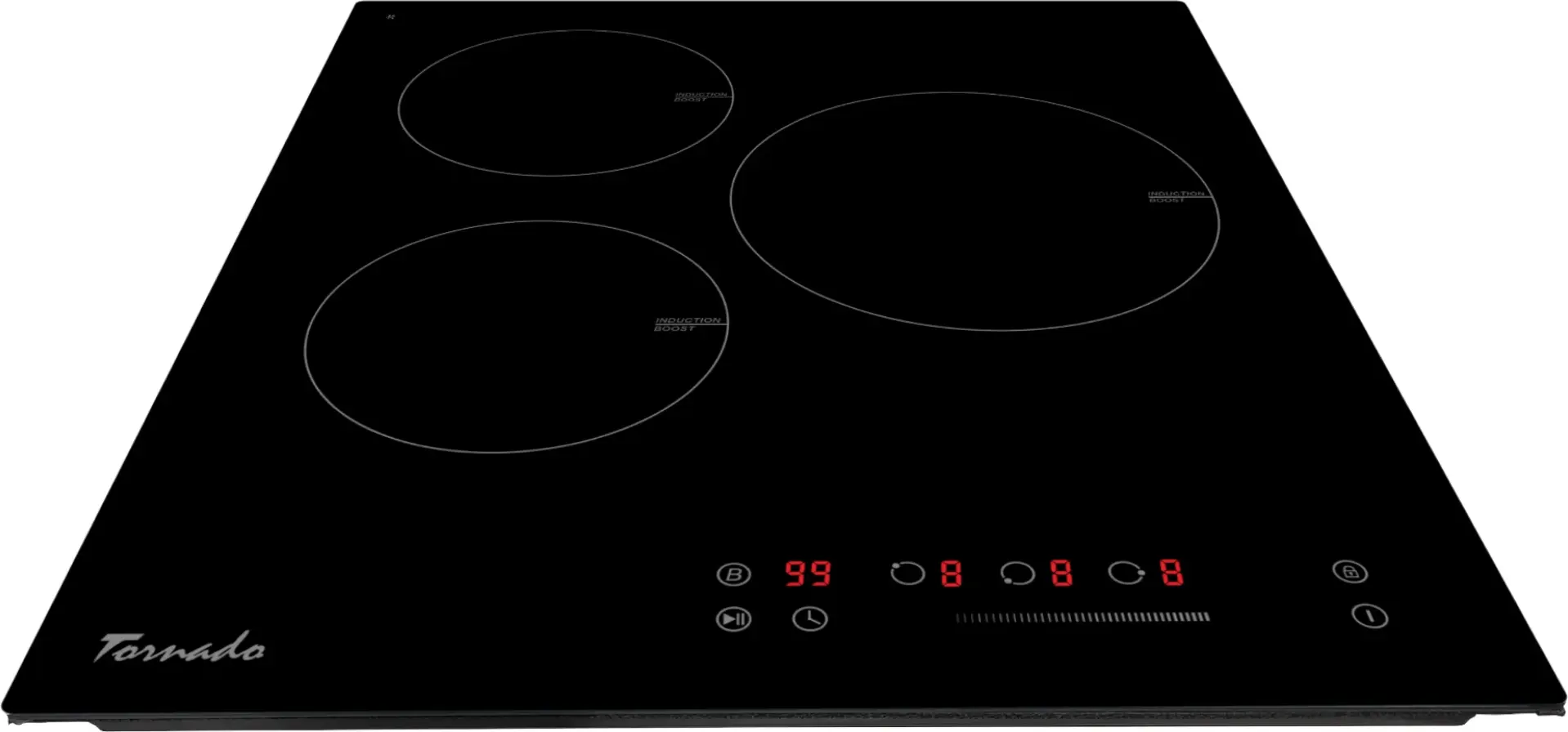 Tornado GTR 450NLP Induction Built-in Cooktop, 45cm, 3 Cooking Zones, 5600W, Touch Control, Boost Function, Timer, Child Lock, Black Vitroceramic Glass, Color: BL