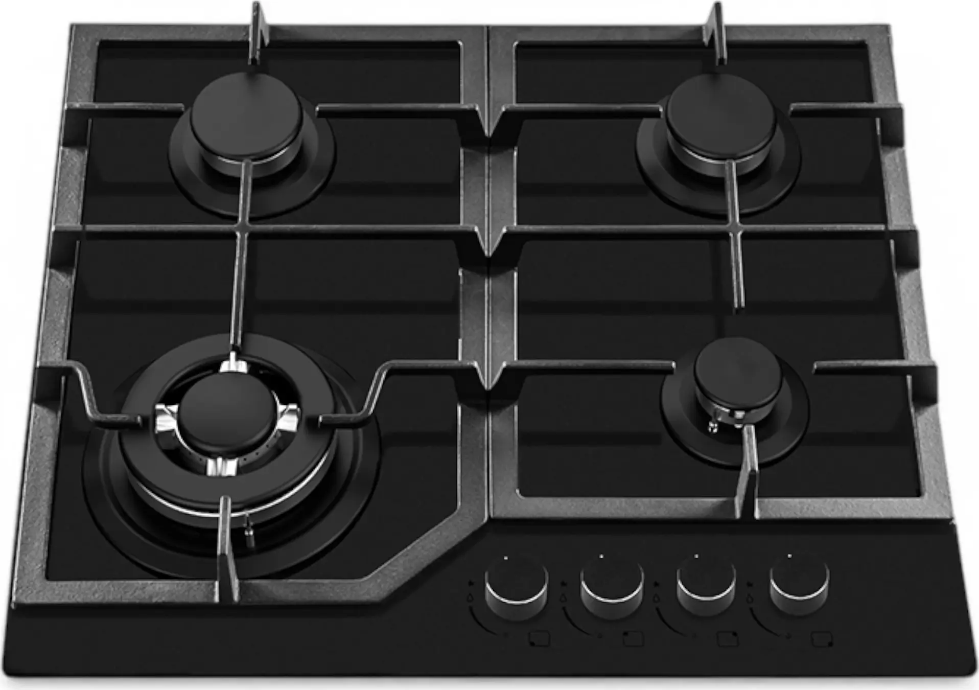 Backer NONA 6033 SBF Matt Built-in Gas Hob, 60cm, 4 Burners with Turbo, Matte Black Glass, Cast Iron Grates, Gas-Control, Electric Ignition