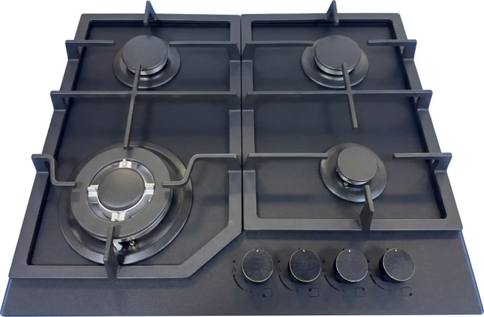 Backer NONA 6033 SBF Matt Built-in Gas Hob, 60cm, 4 Burners with Turbo, Matte Black Glass, Cast Iron Grates, Gas-Control, Electric Ignition