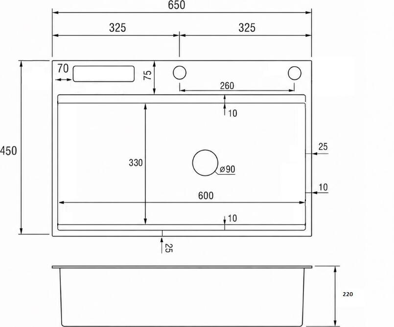 Backer Basic 650-45031 Kitchen Sink, Single Bowl PVD Stainless Steel, Nano Black HoneyComb Texture, 650x450x220mm, with Siphon and Accessories
