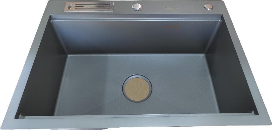Backer Basic 650-45031 Kitchen Sink, 304 Stainless Steel 3mm, PVD Titan Grey HoneyComb Scratch Resistant, 650x450x310mm, Single Bowl with Siphon