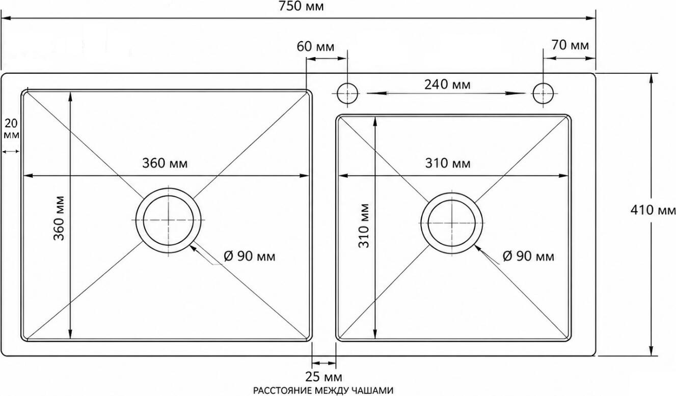 Backer Duo 750-41047 Double Bowl Kitchen Sink, 304 Stainless Steel 3mm, Color: Titan Grey PVD HoneyComb, 750x410x470mm, with Siphon