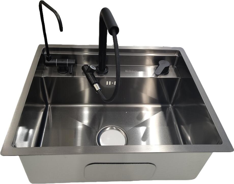 Backer Combo 550-45073 Kitchen Sink, AISI 304 Stainless Steel, Nano Black PVD, 550x450x220mm, with Foldable Faucet, Water Filter, Soap Dispenser