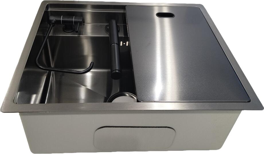 Backer Combo 550-45073 Kitchen Sink, AISI 304 Stainless Steel, Nano Black PVD, 550x450x220mm, with Foldable Faucet, Water Filter, Soap Dispenser