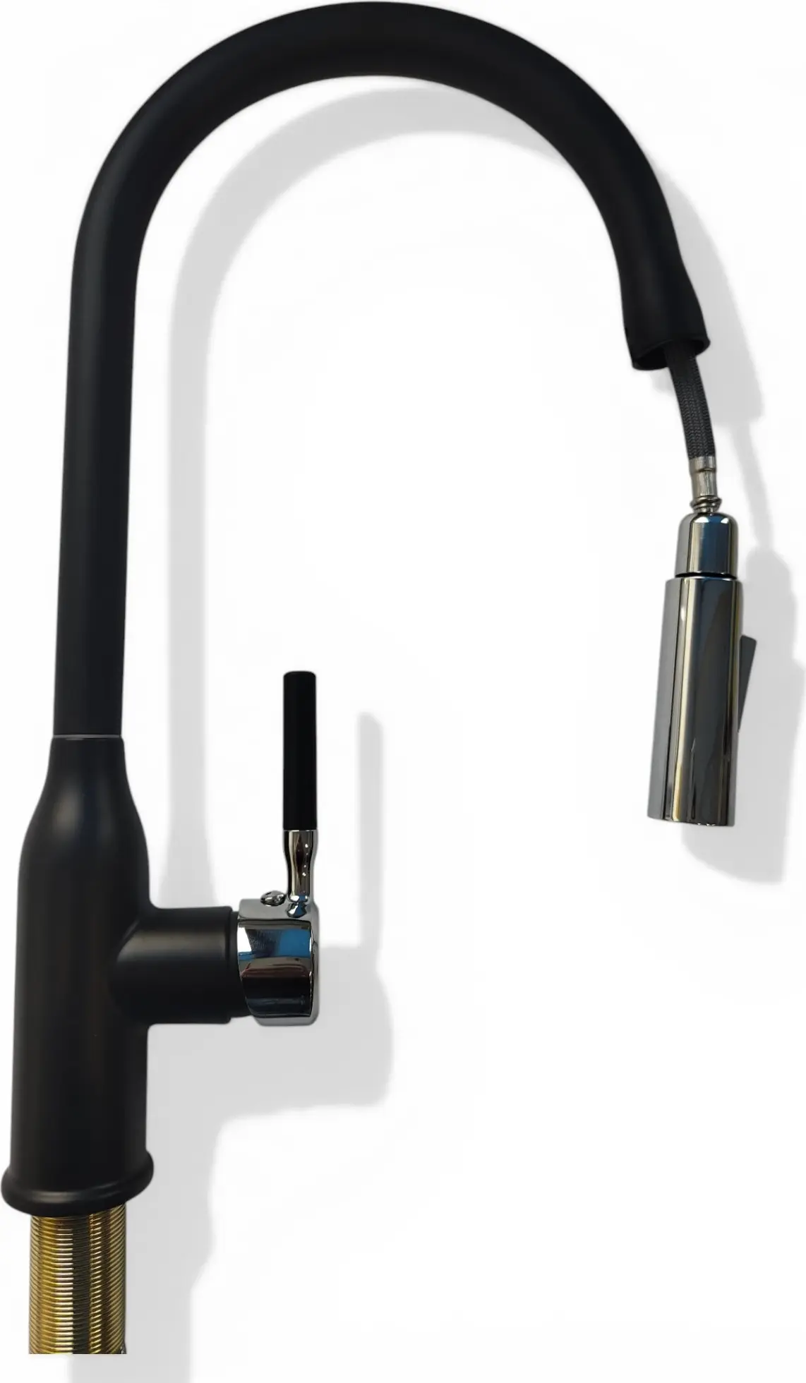 Baterie Bucătărie Backer EVF 39 cu Duș Extractibil, Alamă, Negru Mat și Inox, Pivotantă 360°, Înălțime 420mm, 2 Moduri de Jet