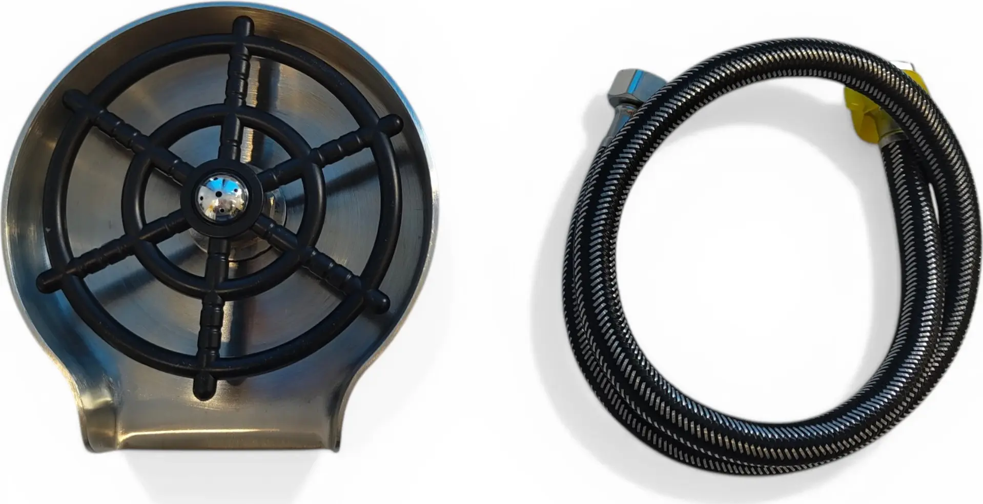 Backer CPB Deck-Mounted Glass Rinser - High-Pressure Stainless Steel Cup Washer Replaces Soap Dispenser - Press-Down Activation