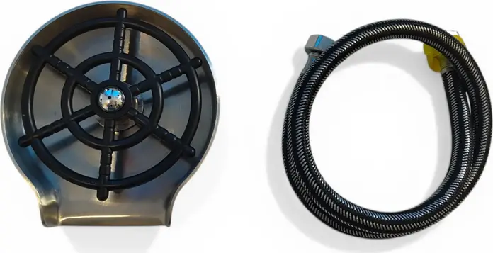 Backer CPB Deck-Mounted Glass Rinser - High-Pressure Stainless Steel Cup Washer Replaces Soap Dispenser - Press-Down Activation