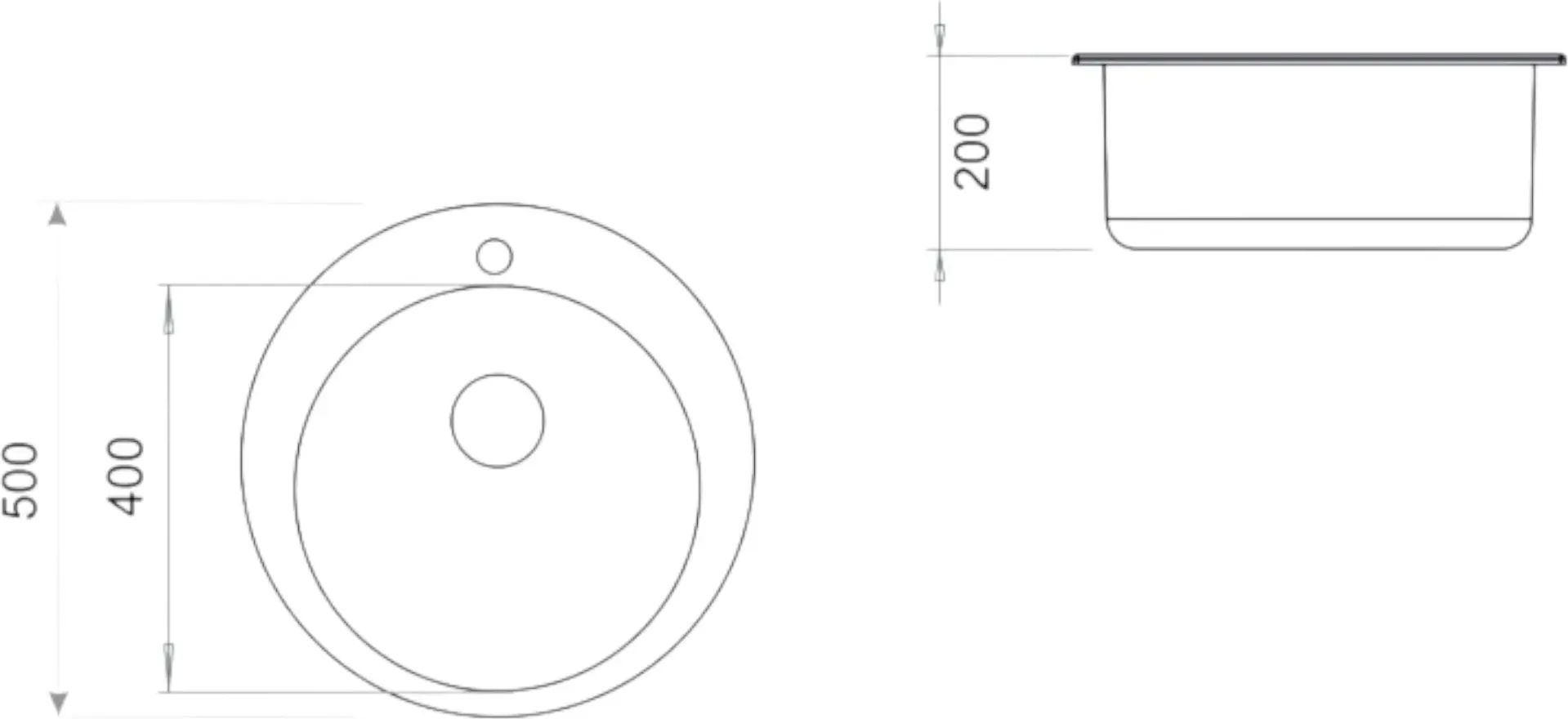 Tornado SOLEI D 500 Round Kitchen Sink, Artificial Stone Composite, 1 Bowl, 500mm Diameter, Scratch and Impact Resistant, Inset Installation