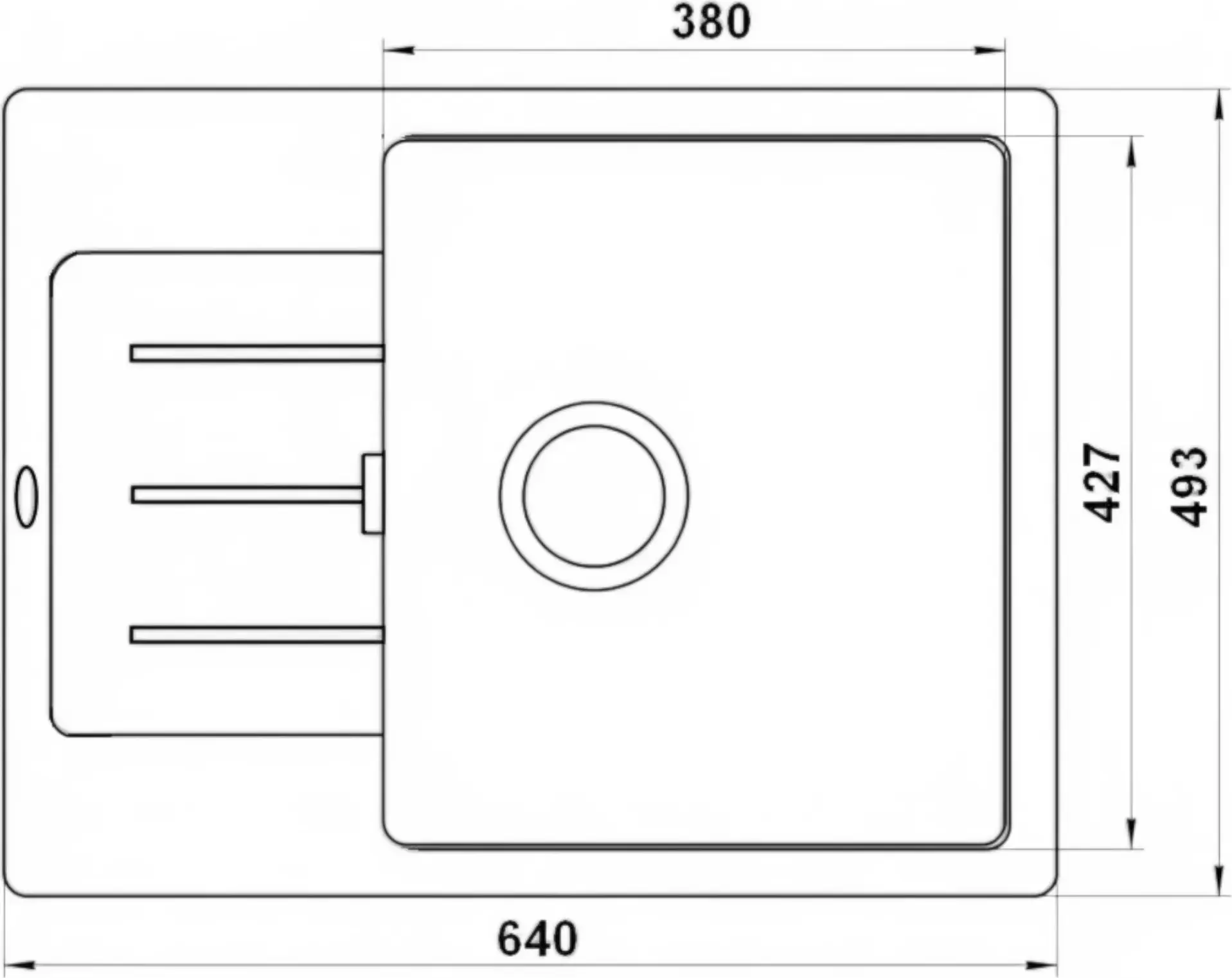 Tornado EVA 640x493 Composite Stone Kitchen Sink, 1 Bowl, Reversible, 200mm Depth, Black, Siphon Included