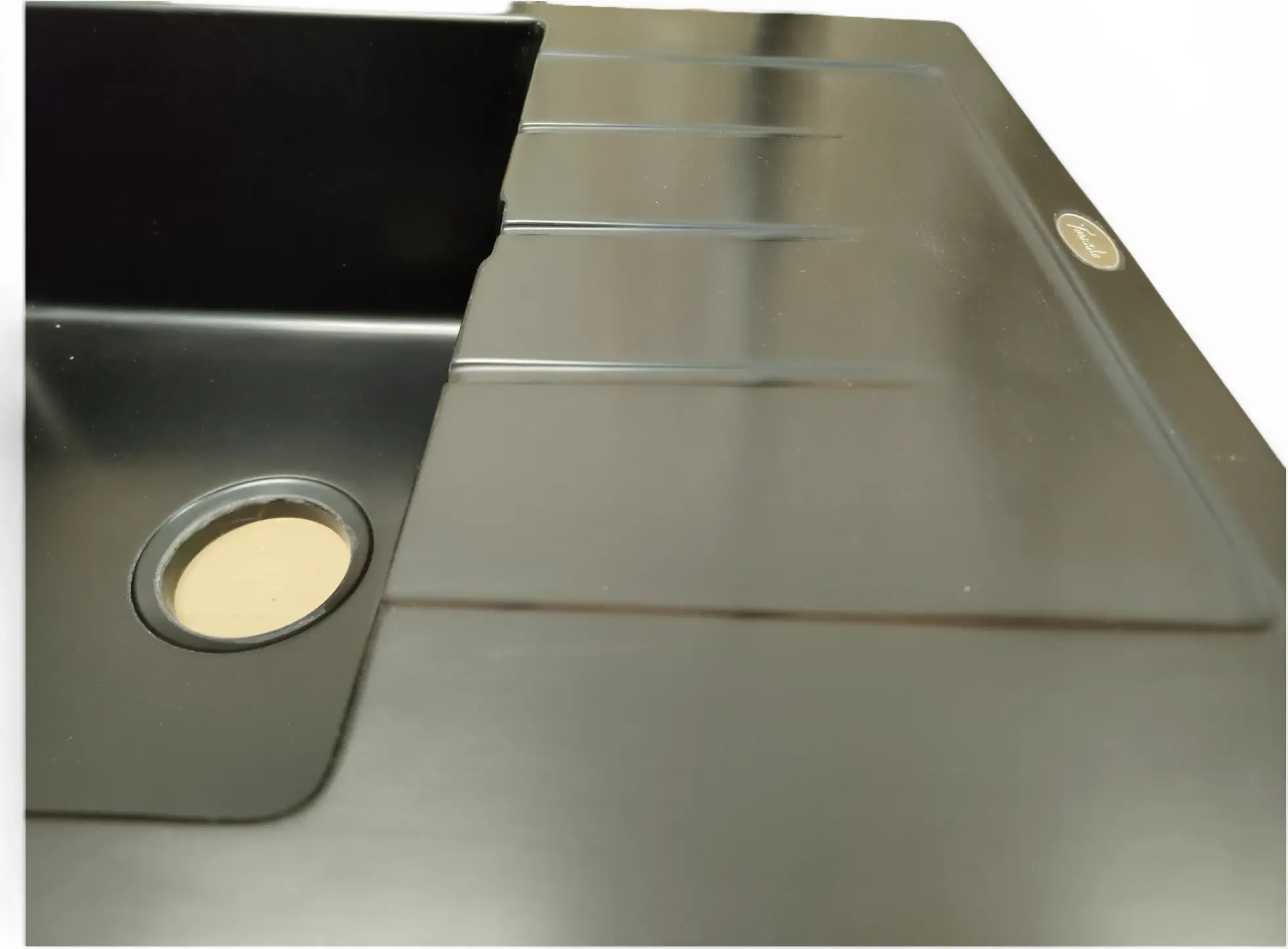 Tornado EVA 640x493 Composite Stone Kitchen Sink, 1 Bowl, Reversible, 200mm Depth, Black, Siphon Included