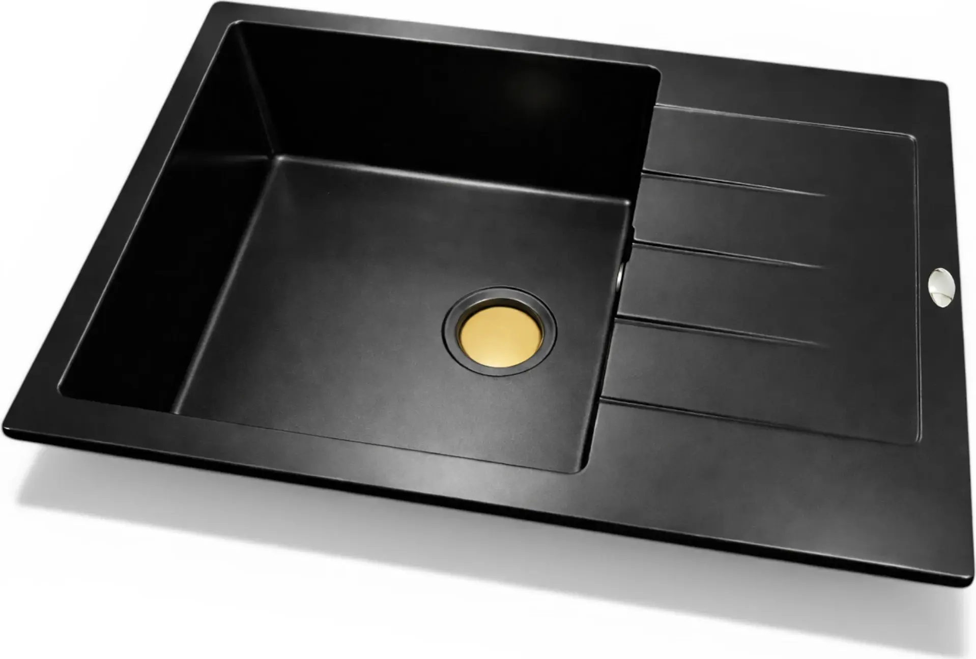 Tornado EVA 640x493 Composite Stone Kitchen Sink, 1 Bowl, Reversible, 200mm Depth, Black, Siphon Included