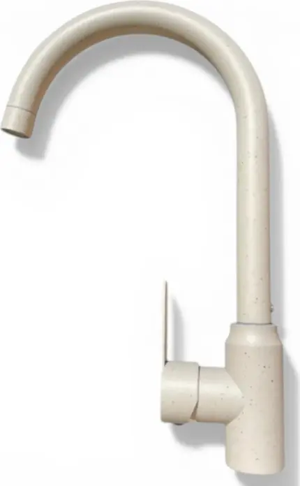 Backer MONO Single-Lever Kitchen Faucet, 36cm Tubular Swivel Spout, Matte Ivory Finish, Deck Mounted, Includes 2 Supply Hoses