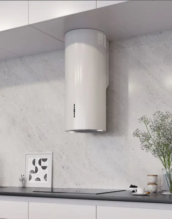 Backer NONA ELB W8035 Wall-Mounted Decorative Kitchen Hood, Cylindrical, 35cm, 830 m³/h, 4 Speeds, LED, Remote Control, White