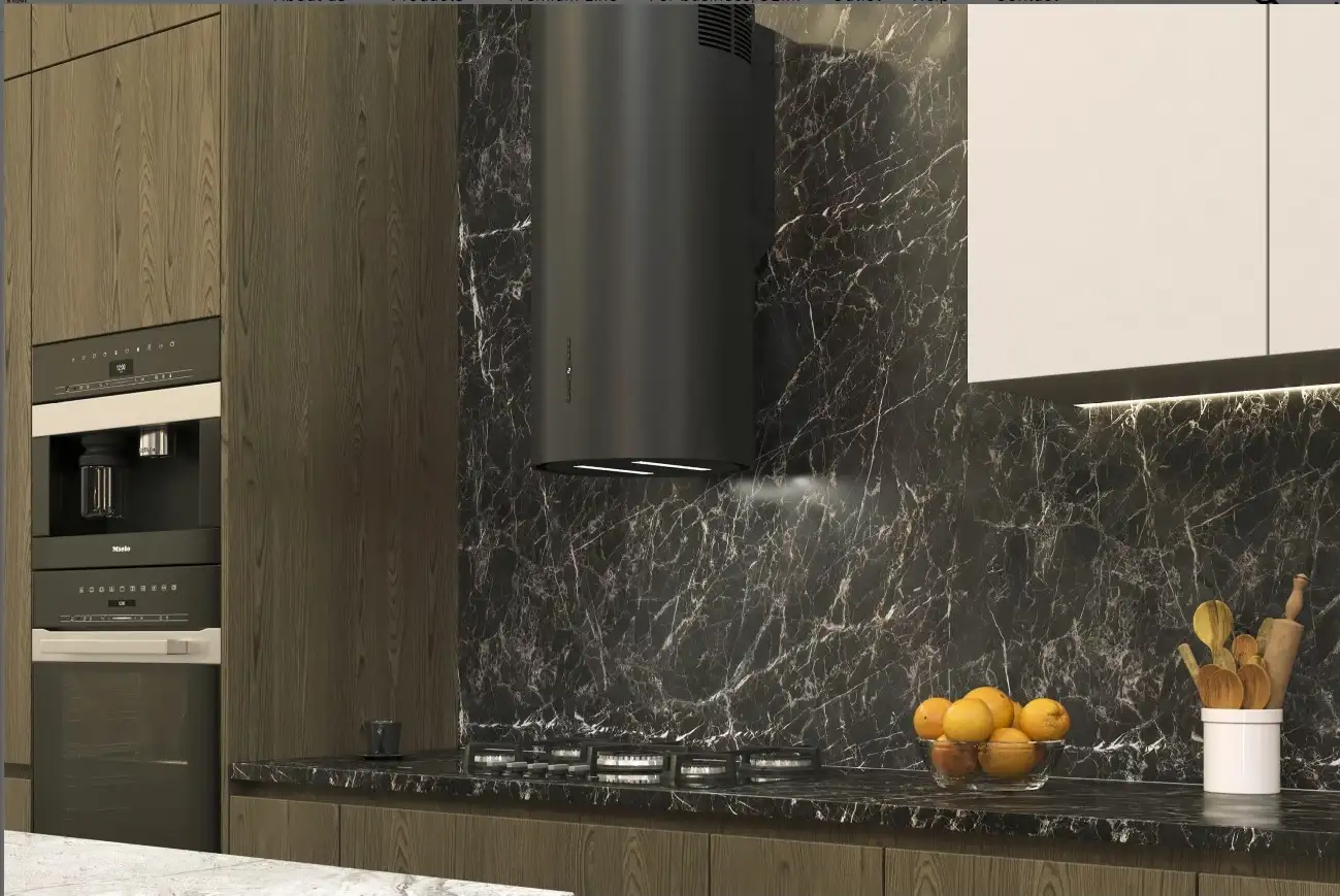 Backer NONA MLW W8039 Wall-Mounted Decorative Kitchen Hood, 39cm Cylindrical Design, 1200 m³/h, 4 Speeds, Remote Control, LED, Black