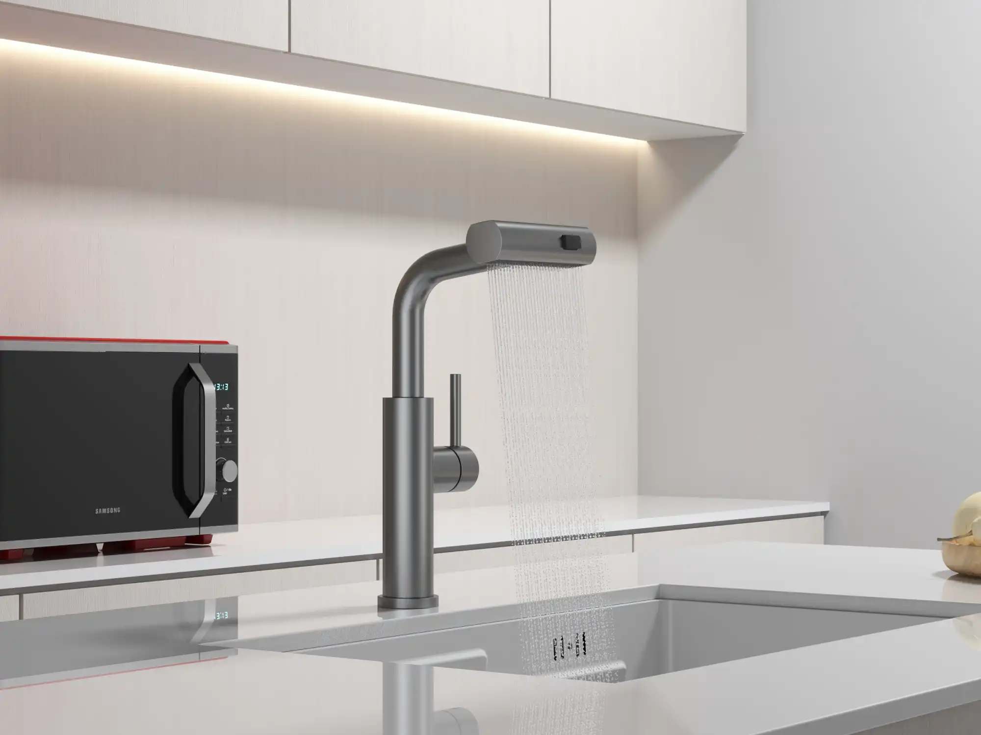 Backer RAF 3281 Kitchen Faucet, SS304 Stainless Steel, Pull-Out Spray with 3 Flow Modes, Single Lever, Gun Grey Finish
