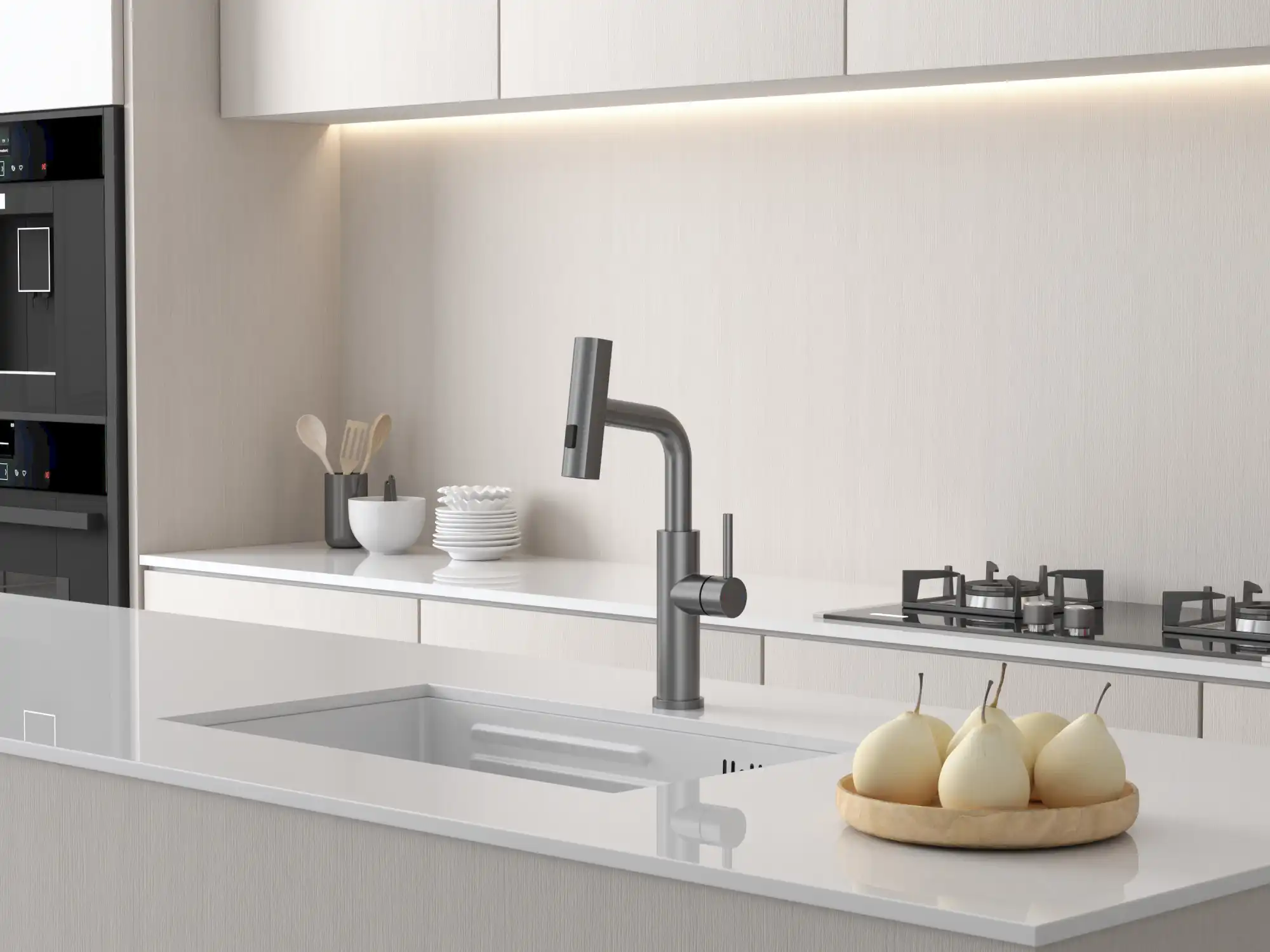 Backer RAF 3281 Kitchen Faucet, SS304 Stainless Steel, Pull-Out Spray with 3 Flow Modes, Single Lever, Gun Grey Finish