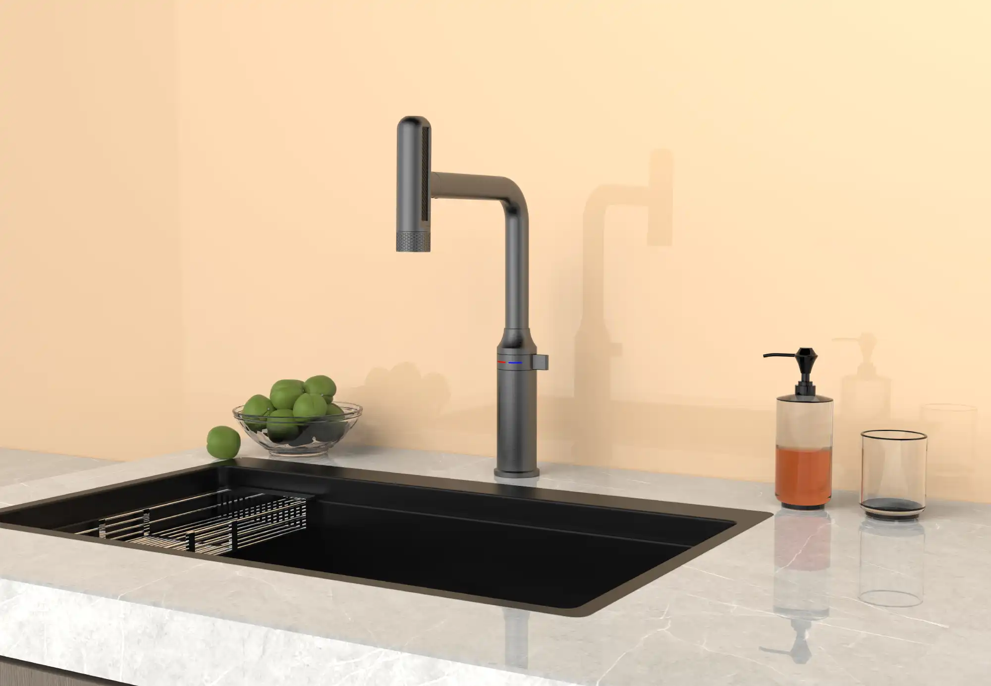 Backer ADA 3447 Kitchen Faucet, Gun Grey, Pull-Out Spray, 5 Water Flow Modes with Waterfall and Sweep, Metal Alloy, CE Certified