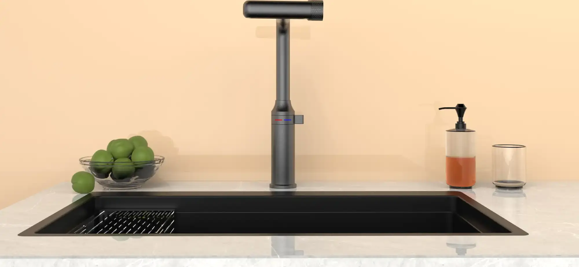 Backer ADA 3447 Kitchen Faucet, Gun Grey, Pull-Out Spray, 5 Water Flow Modes with Waterfall and Sweep, Metal Alloy, CE Certified