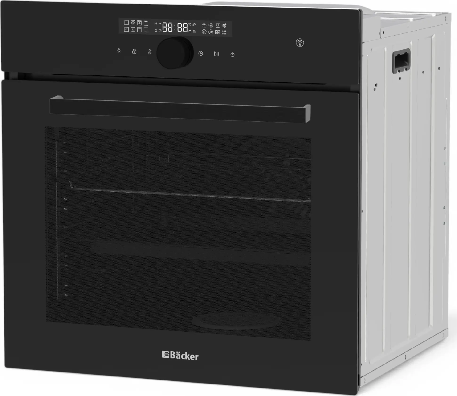 Backer RIKI 16 AirSteam Built-in Electric Oven, 76L, 16 Functions, Steam Cooking, Air Fry, Soft Close, Triple Glass, 3150W, Black Matt Glass