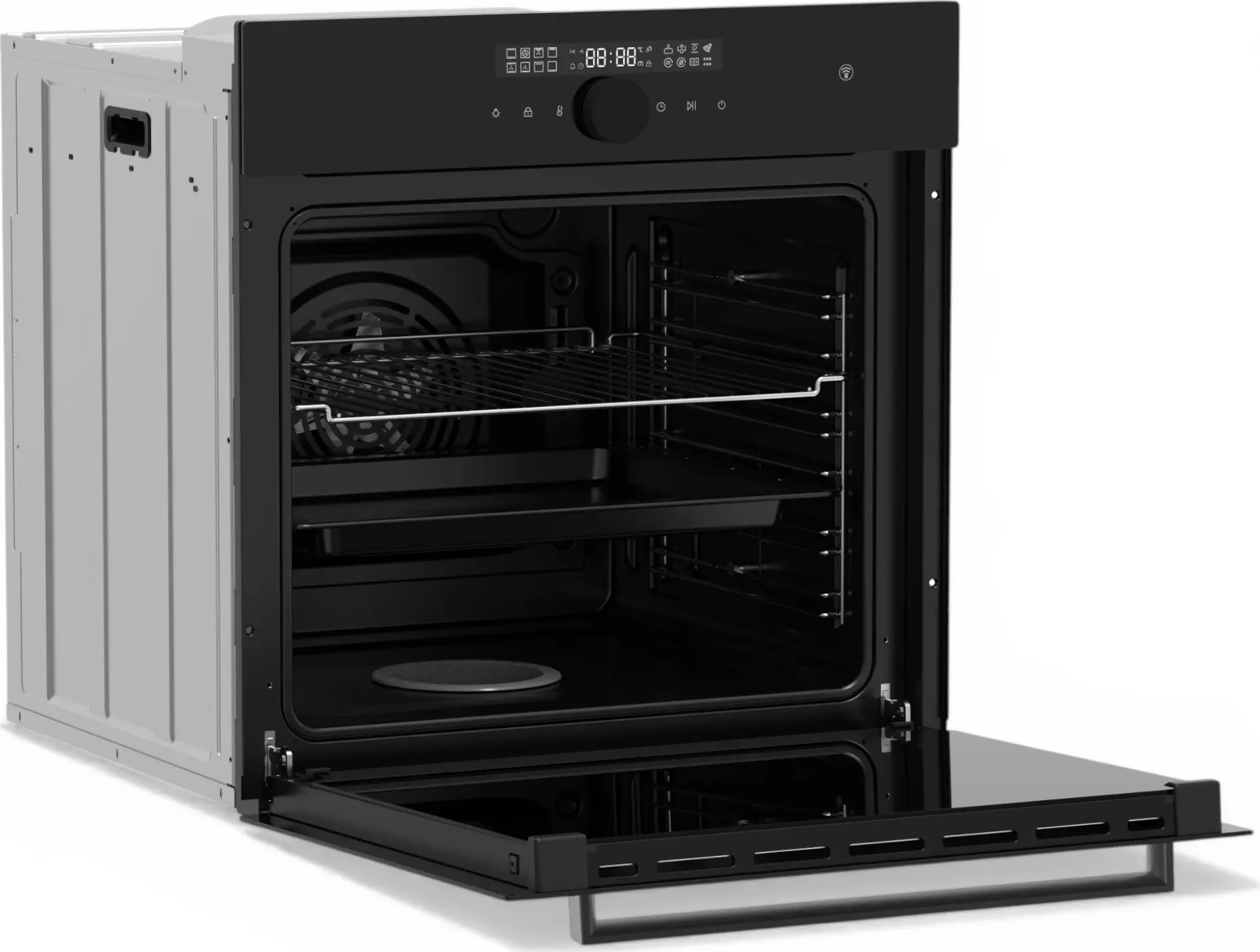 Backer RIKI 16 AirSteam Built-in Electric Oven, 76L, 16 Functions, Steam Cooking, Air Fry, Soft Close, Triple Glass, 3150W, Black Matt Glass