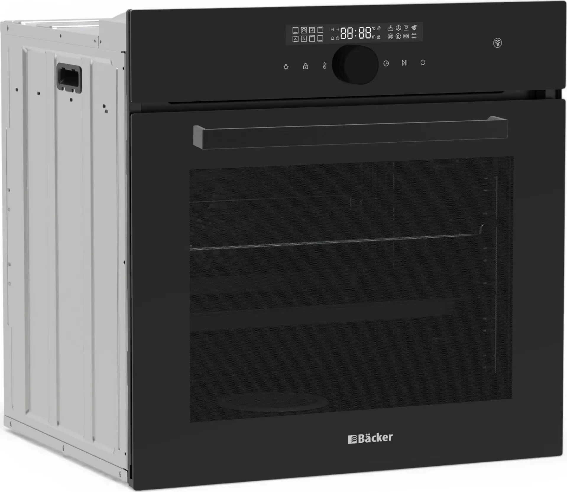 Backer RIKI 16 AirSteam Built-in Electric Oven, 76L, 16 Functions, Steam Cooking, Air Fry, Soft Close, Triple Glass, 3150W, Black Matt Glass