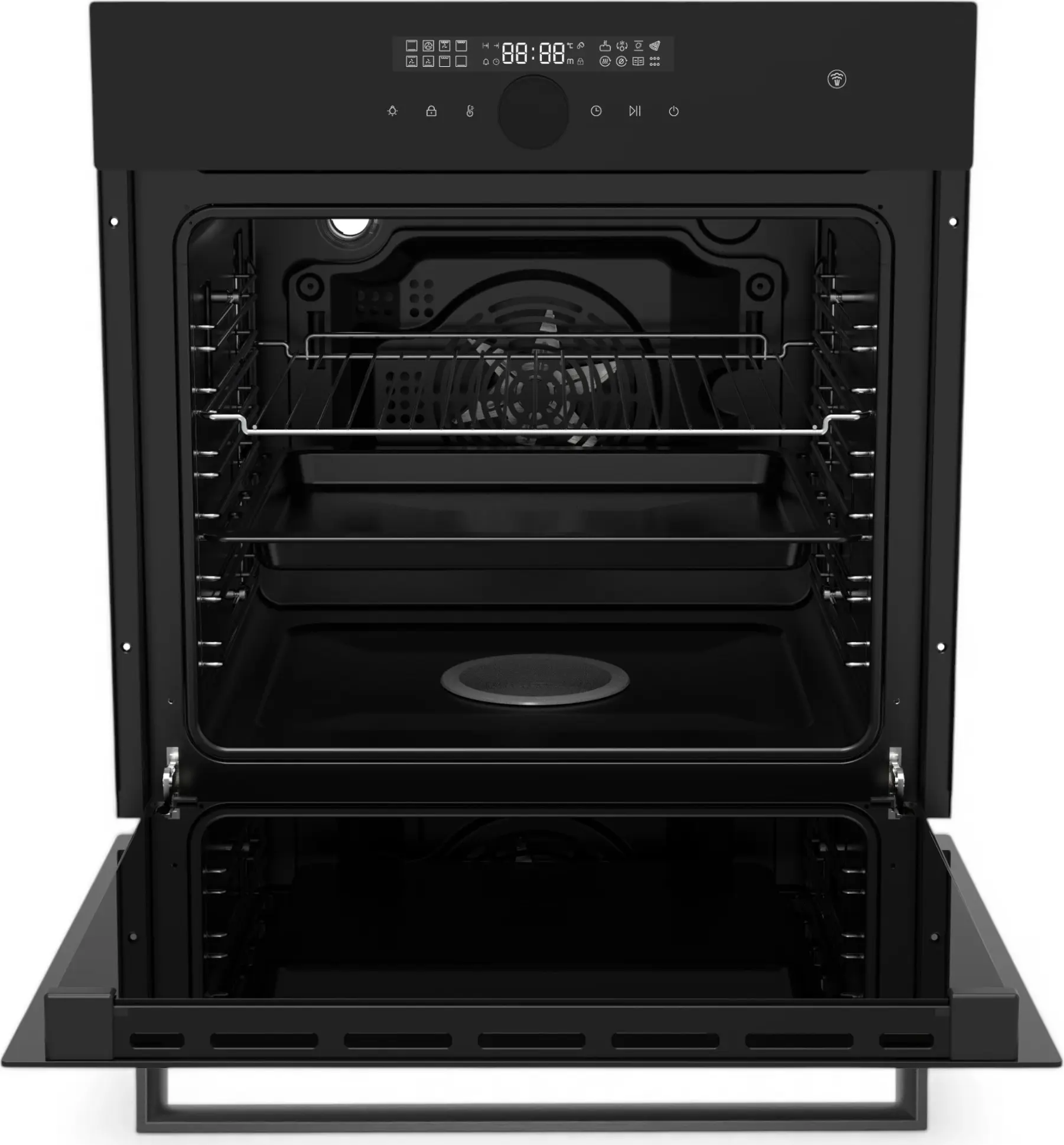 Backer RIKI 16 AirSteam Built-in Electric Oven, 76L, 16 Functions, Steam Cooking, Air Fry, Soft Close, Triple Glass, 3150W, Black Matt Glass