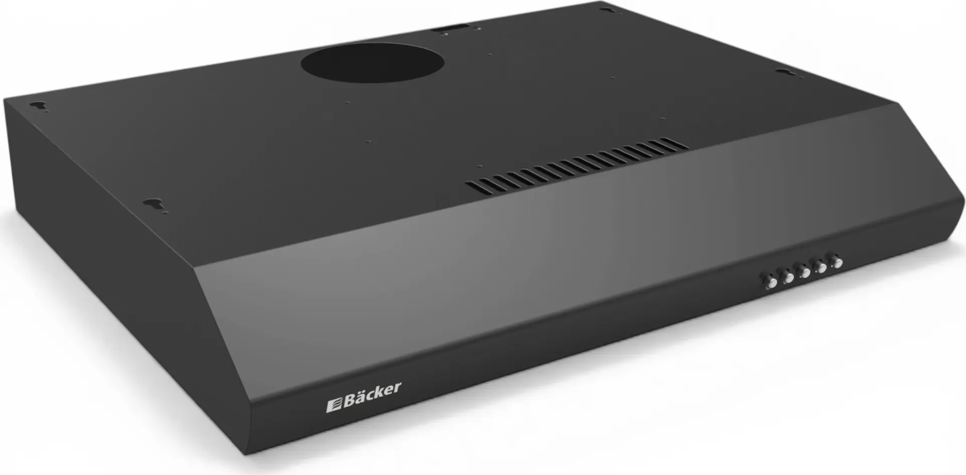 Bäcker SLIM 601M FBL Flat Console Kitchen Hood, 60 cm, Matte Black, 350 m3/h Airflow, 3 Speed Settings, LED Lighting, Exhaust or Recirculation
