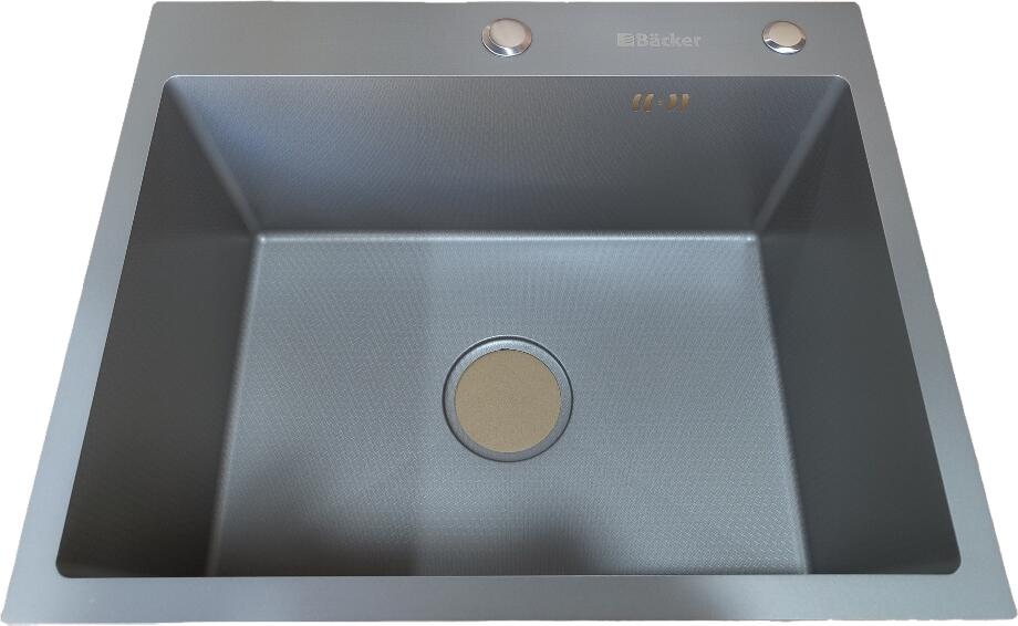 Backer Simple 550-450 Kitchen Sink, 304 Stainless Steel, 550x450x200mm, PVD Coating, Titan Grey, Honeycomb Embossed, Built-in or Undermount, with Siphon and Overflow