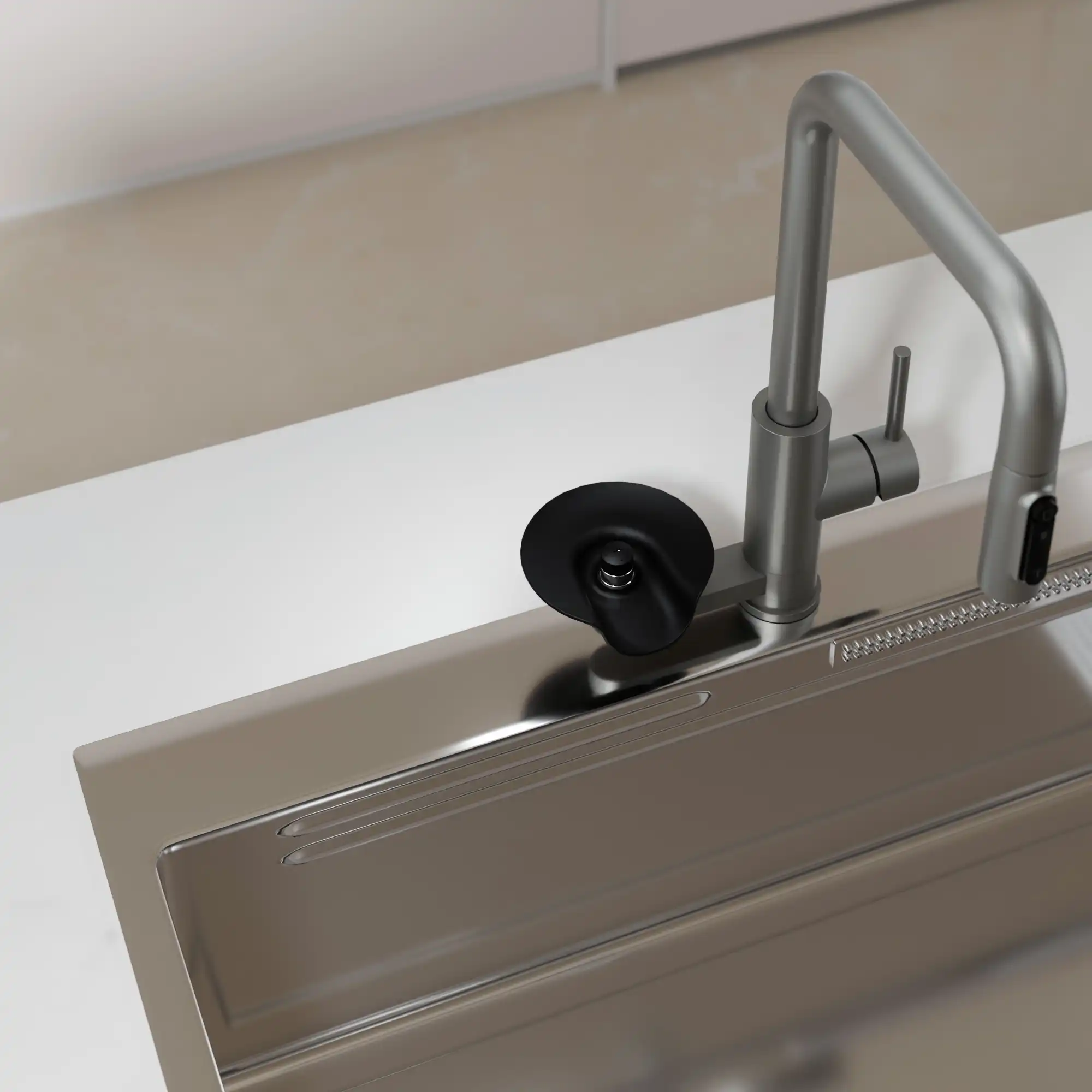 Backer KIT 3249PF 3-in-1 Kitchen Faucet, Satin Finish, Spring-Neck Pull-Down Spray, 3 Flow Modes, Separate Filtered Water Channel