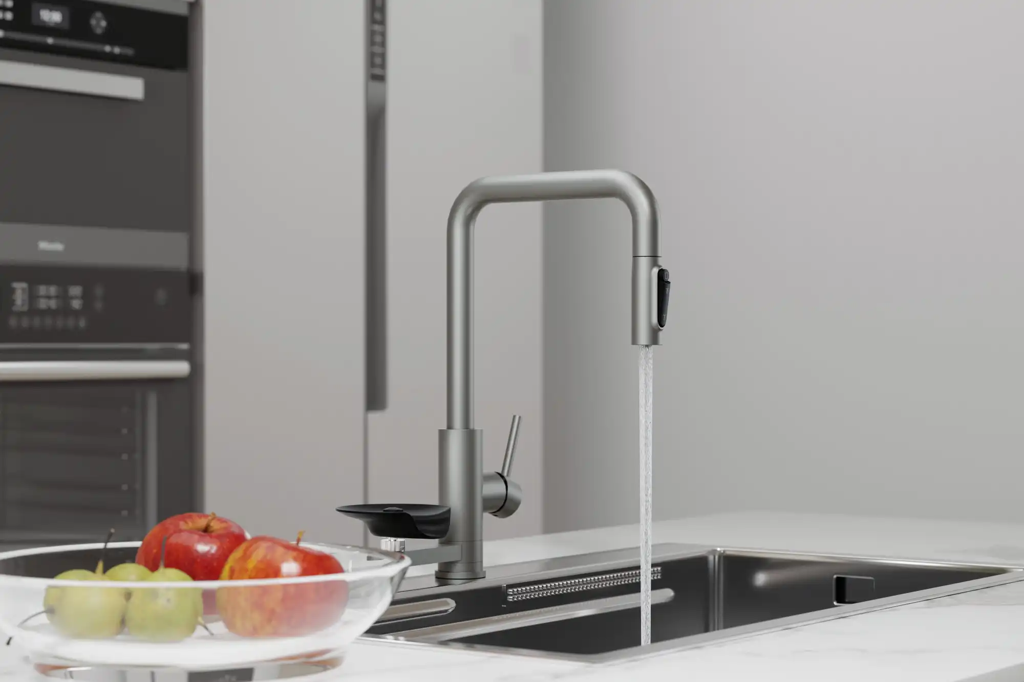 Backer KIT 3249PF 3-in-1 Kitchen Faucet, Satin Finish, Spring-Neck Pull-Down Spray, 3 Flow Modes, Separate Filtered Water Channel