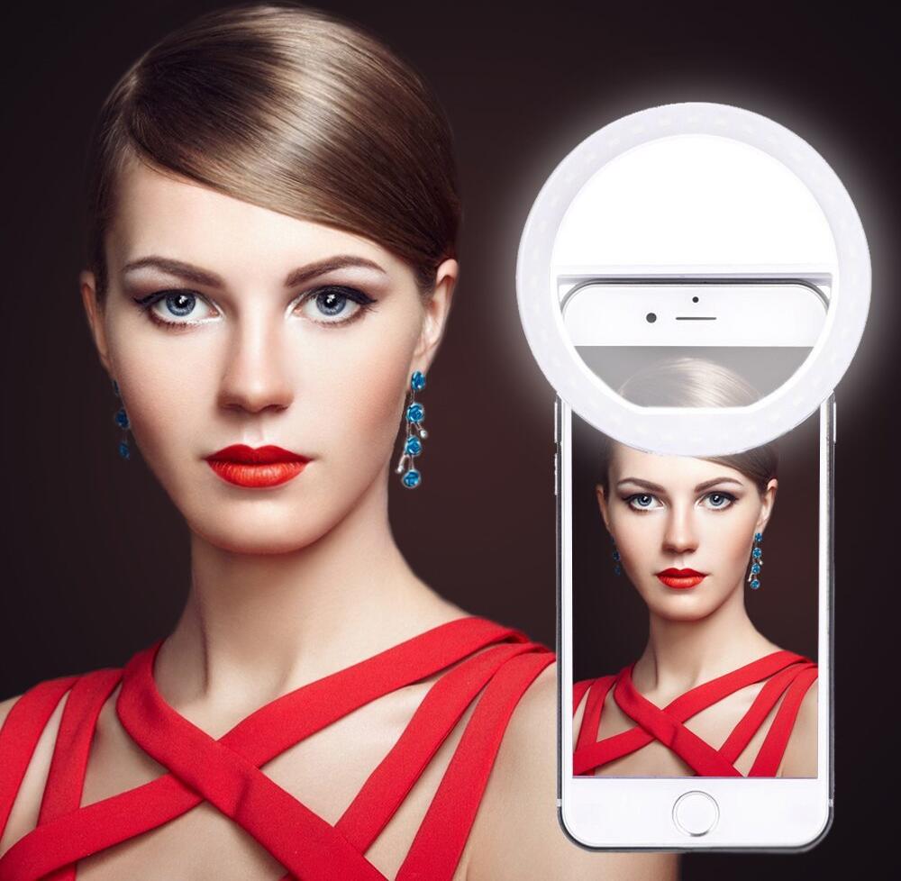 RK-12 Clip-on Selfie Ring Light, 36 LED USB Rechargeable, 3 Brightness Levels, 5600K Cool White, Anti-Slip Universal Clip for Phone/Tablet, 8.5cm ABS