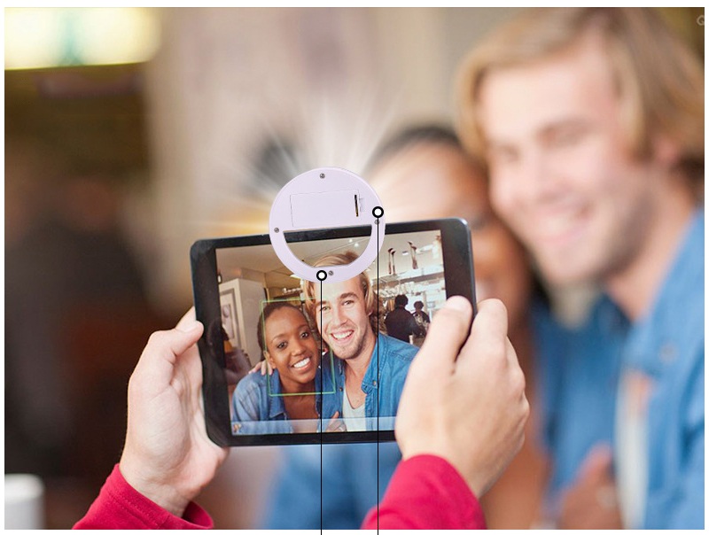 RK-12 Clip-on Selfie Ring Light, 36 LED USB Rechargeable, 3 Brightness Levels, 5600K Cool White, Anti-Slip Universal Clip for Phone/Tablet, 8.5cm ABS