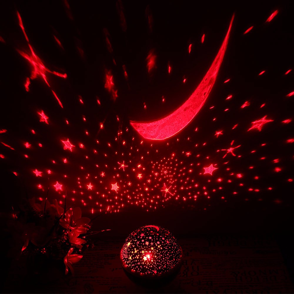 Star Master Pro Night Light Projector, 4 LED Moving Stars & Moon Lamp, 3 Modes RGB/Warm White, 360° Rotation, USB/AAA Battery Powered, Violet, 13x13x14.5cm