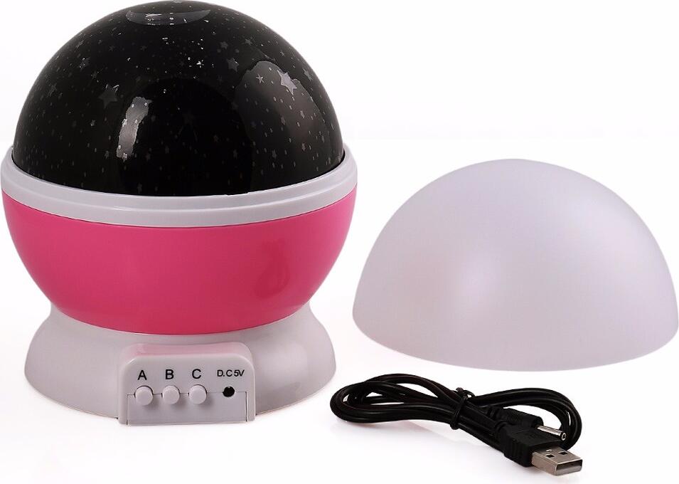 Star Master Pro Night Light Projector, 4 LED Moving Stars & Moon Lamp, 3 Modes RGB/Warm White, 360° Rotation, USB/AAA Battery Powered, Violet, 13x13x14.5cm
