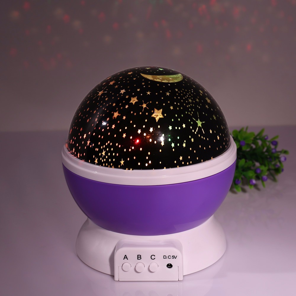 Star Master Pro Night Light Projector, 4 LED Moving Stars & Moon Lamp, 3 Modes RGB/Warm White, 360° Rotation, USB/AAA Battery Powered, Violet, 13x13x14.5cm