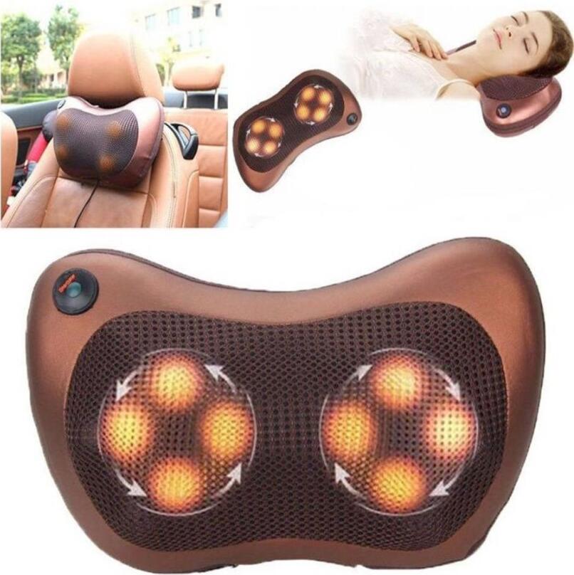 Massage Pillow 8028 Shiatsu Kneading Massager with Infrared Heating, 4/8 Nodes, Bi-directional Rotation, 20W, 30x18x12cm, Neck Back Waist Car Home Use
