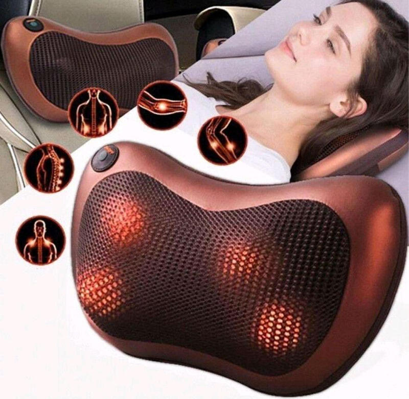 Massage Pillow 8028 Shiatsu Kneading Massager with Infrared Heating, 4/8 Nodes, Bi-directional Rotation, 20W, 30x18x12cm, Neck Back Waist Car Home Use
