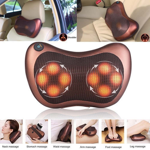 Massage Pillow 8028 Shiatsu Kneading Massager with Infrared Heating, 4/8 Nodes, Bi-directional Rotation, 20W, 30x18x12cm, Neck Back Waist Car Home Use