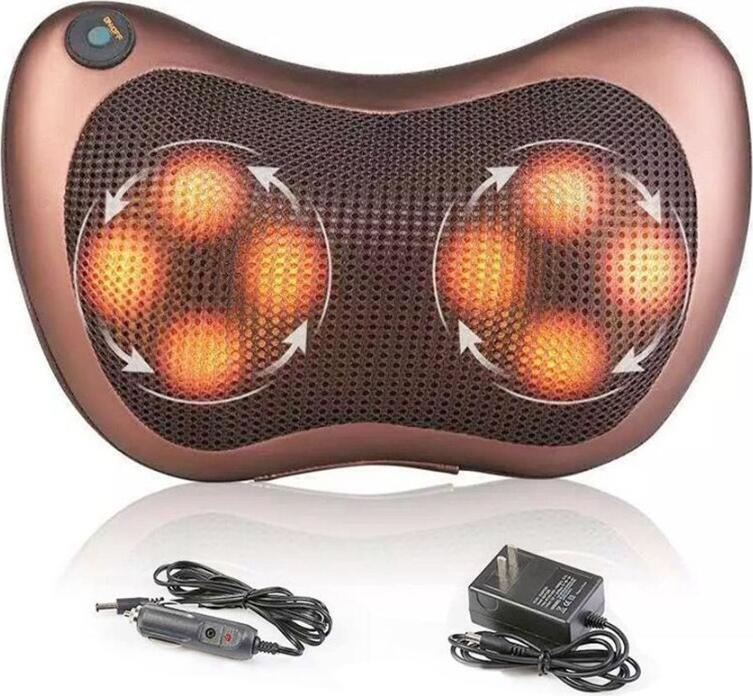 Massage Pillow 8028 Shiatsu Kneading Massager with Infrared Heating, 4/8 Nodes, Bi-directional Rotation, 20W, 30x18x12cm, Neck Back Waist Car Home Use