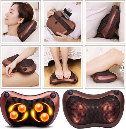 Massage Pillow 8028 Shiatsu Kneading Massager with Infrared Heating, 4/8 Nodes, Bi-directional Rotation, 20W, 30x18x12cm, Neck Back Waist Car Home Use