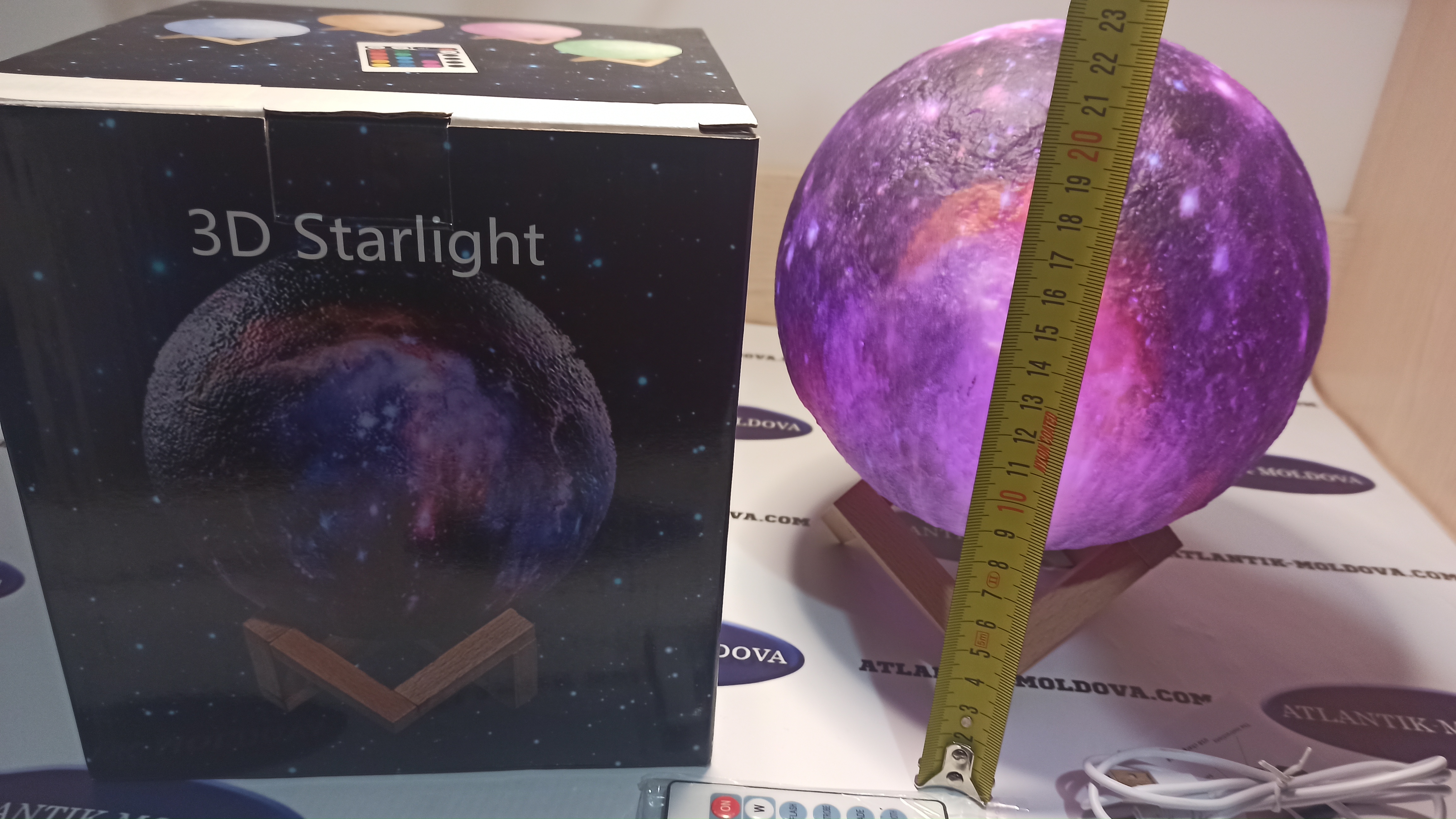18cm 3D Moon Lamp Night Light - LED Touch Sensor, 16 Colors, 4 Modes, 400mAh Battery, USB Rechargeable, Realistic 3D Printed PVC Planet Surface