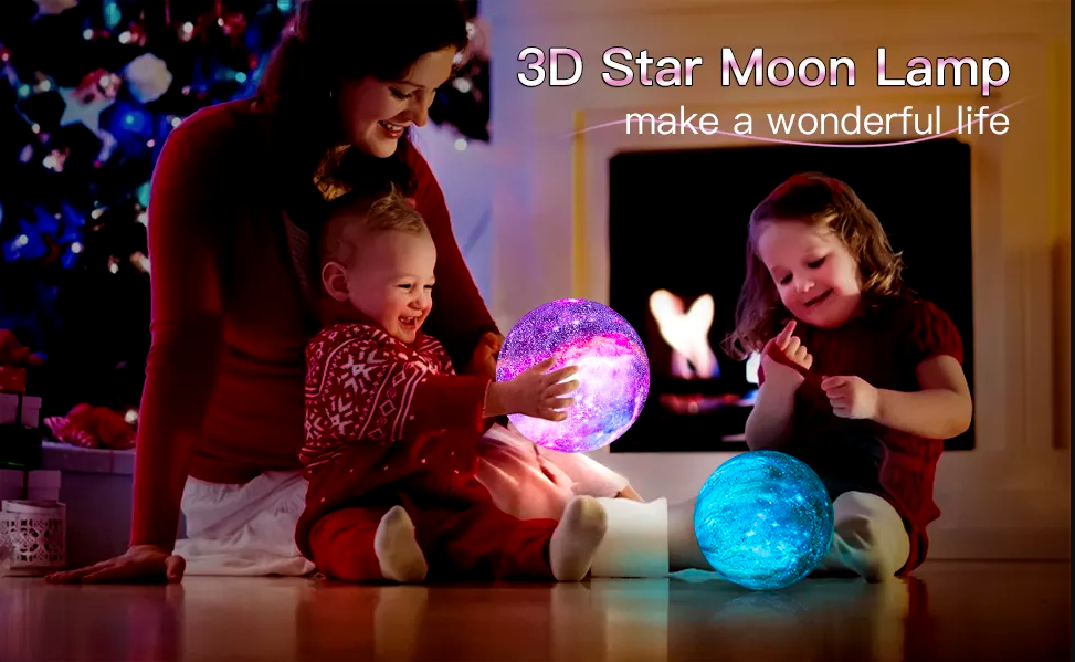 18cm 3D Moon Lamp Night Light - LED Touch Sensor, 16 Colors, 4 Modes, 400mAh Battery, USB Rechargeable, Realistic 3D Printed PVC Planet Surface
