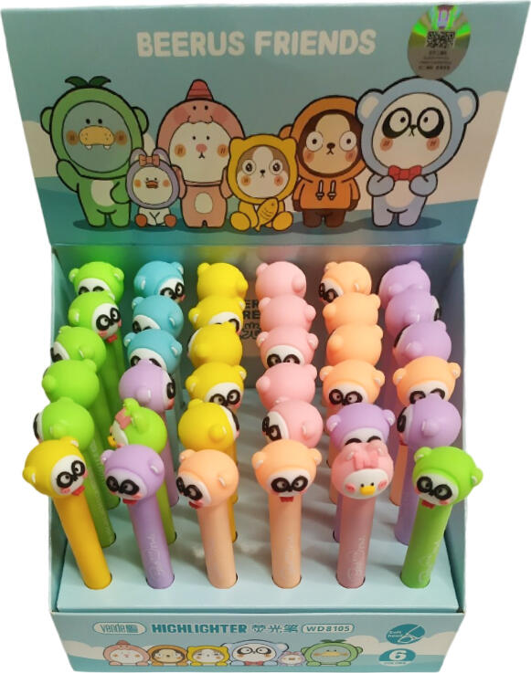 Beerus Friends WD8105 Highlighter Markers with Animal-Themed Character Caps, Multi-Color Assorted Set for School and Office