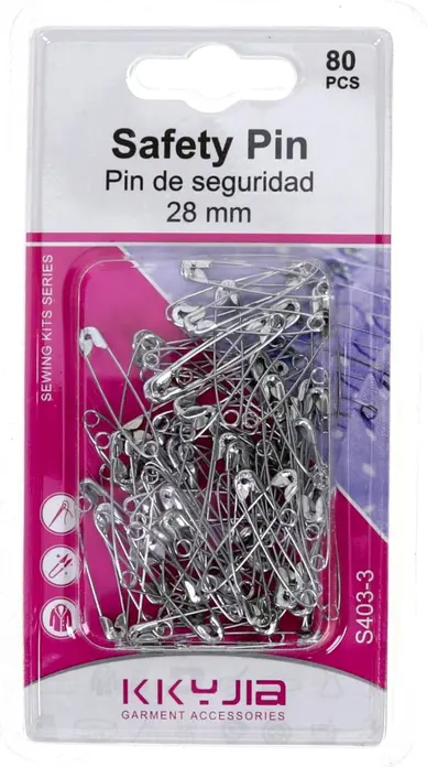 KKYJIA Safety Pins S403-3, 28mm Garment Accessories, Sewing Kits Series, Durable Metal Fasteners for Clothing and Crafting