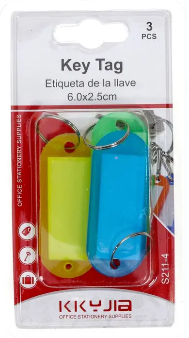KKYJIA Plastic Key Tags with Metal Key Rings, 6.0 x 2.5 cm, Identification Tags with Insertable Paper Labels for Organization