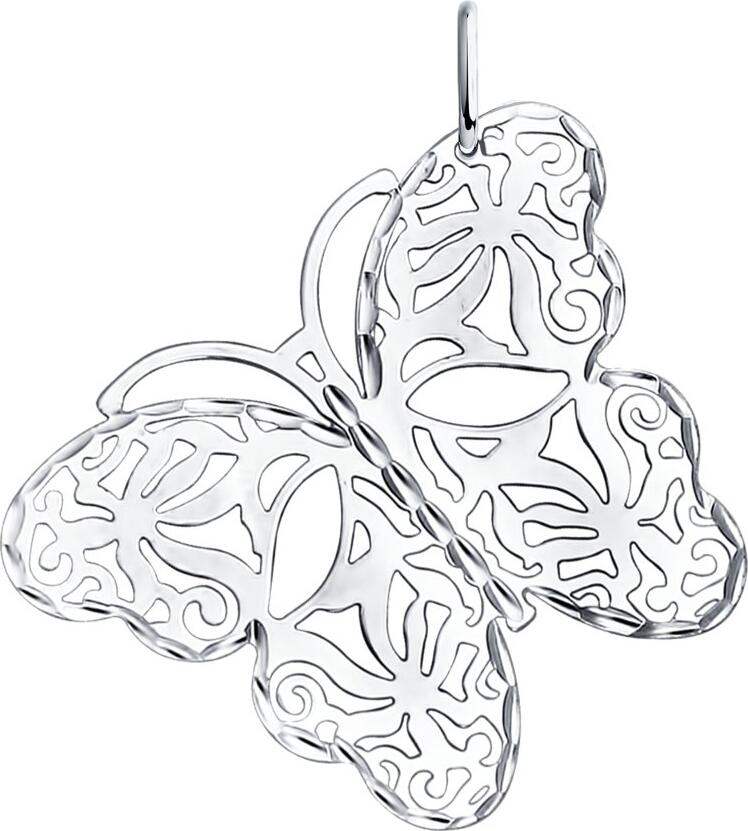 SOKOLOV 94030030 Women's Pendant, Openwork Butterfly Design, 925 Sterling Silver, Diamond Cut Coating, 0.92g